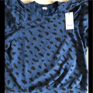 Clare V. Puff Sleeve Sweatshirt in Marine Jaguar